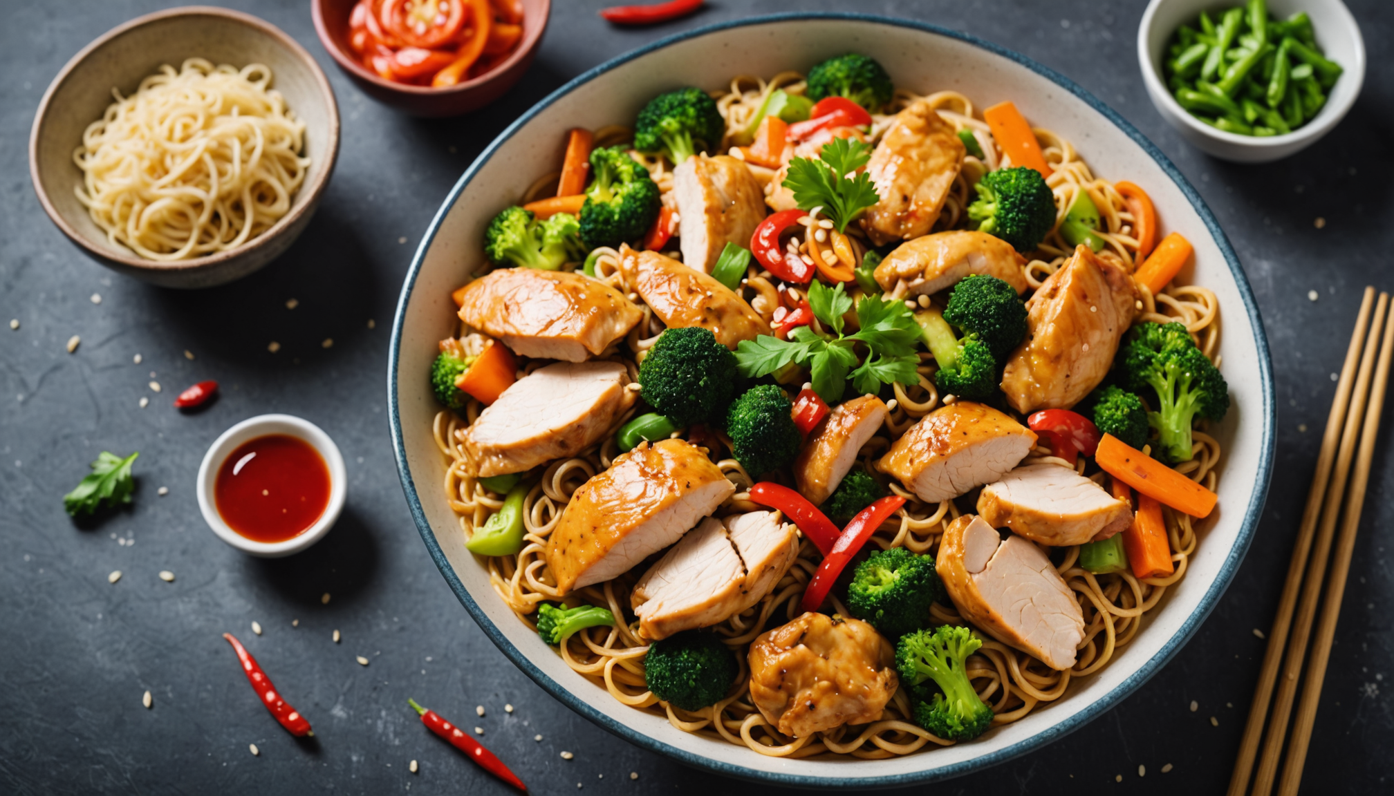 découvrez une recette ultra-simple et rapide de nouilles au poulet et légumes pour célébrer le nouvel an chinois avec une explosion de saveurs en un rien de temps.