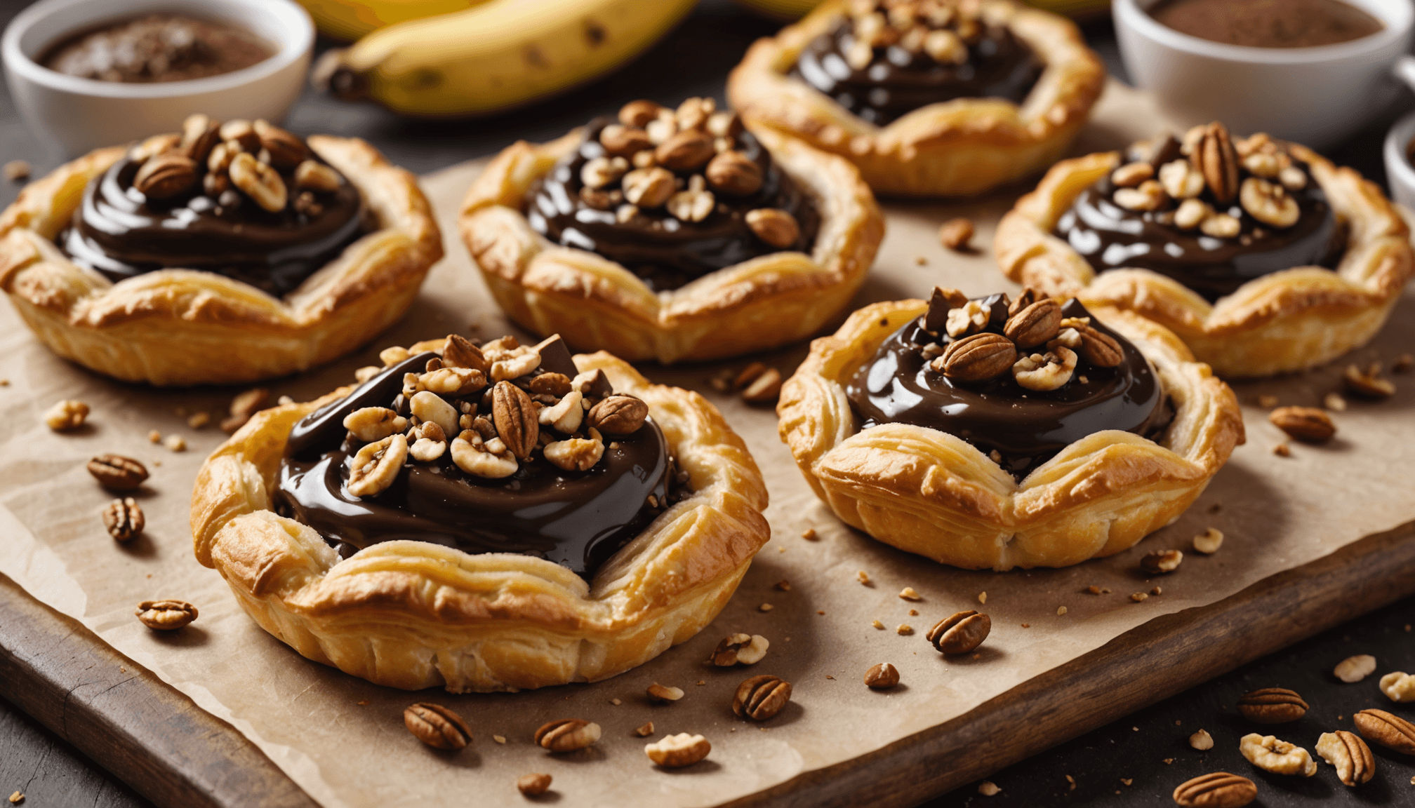 découvrez mes petits feuilletés banane-chocolat, croustillants et fondants, faciles à préparer pour un goûter irrésistible et ultra simple à réaliser.