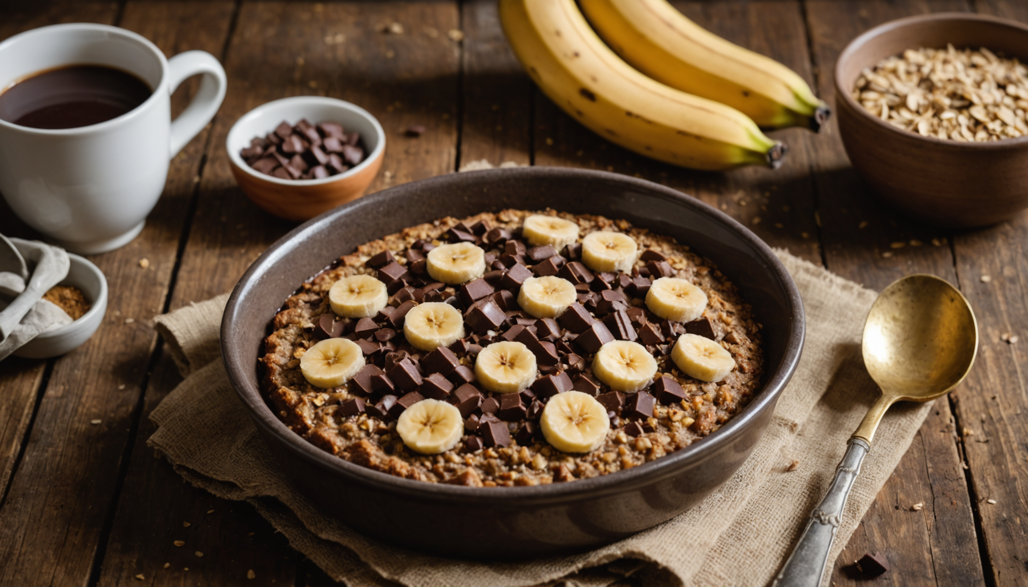 découvrez notre porridge magique au four à la banane et chocolat, une recette simple avec 5 ingrédients du placard, offrant une croûte dorée et un cœur ultra moelleux, pour un dessert gourmand et facile.