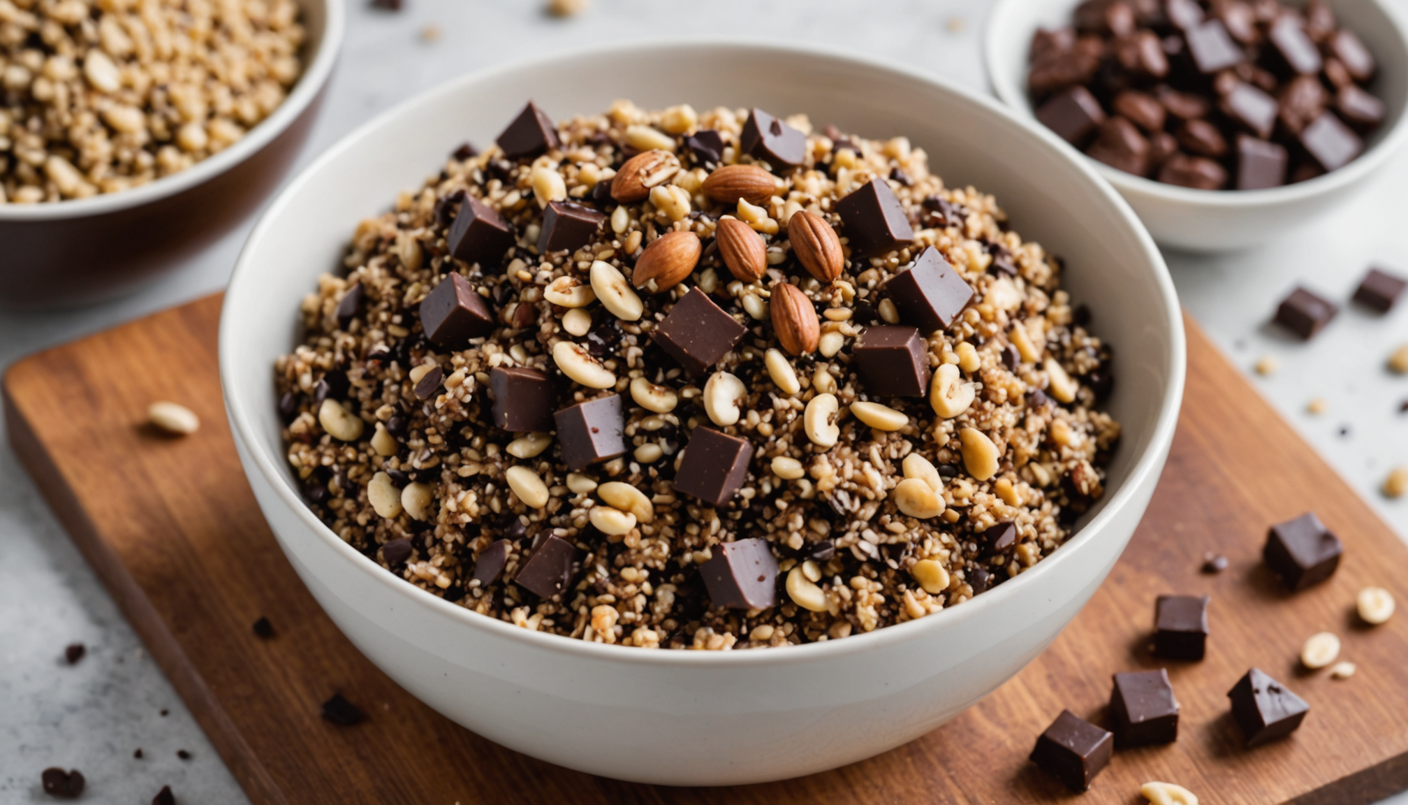 découvrez une recette rapide et délicieuse d'encas au quinoa et chocolat, parfait pour allier santé, plaisir et énergie en seulement 10 minutes.