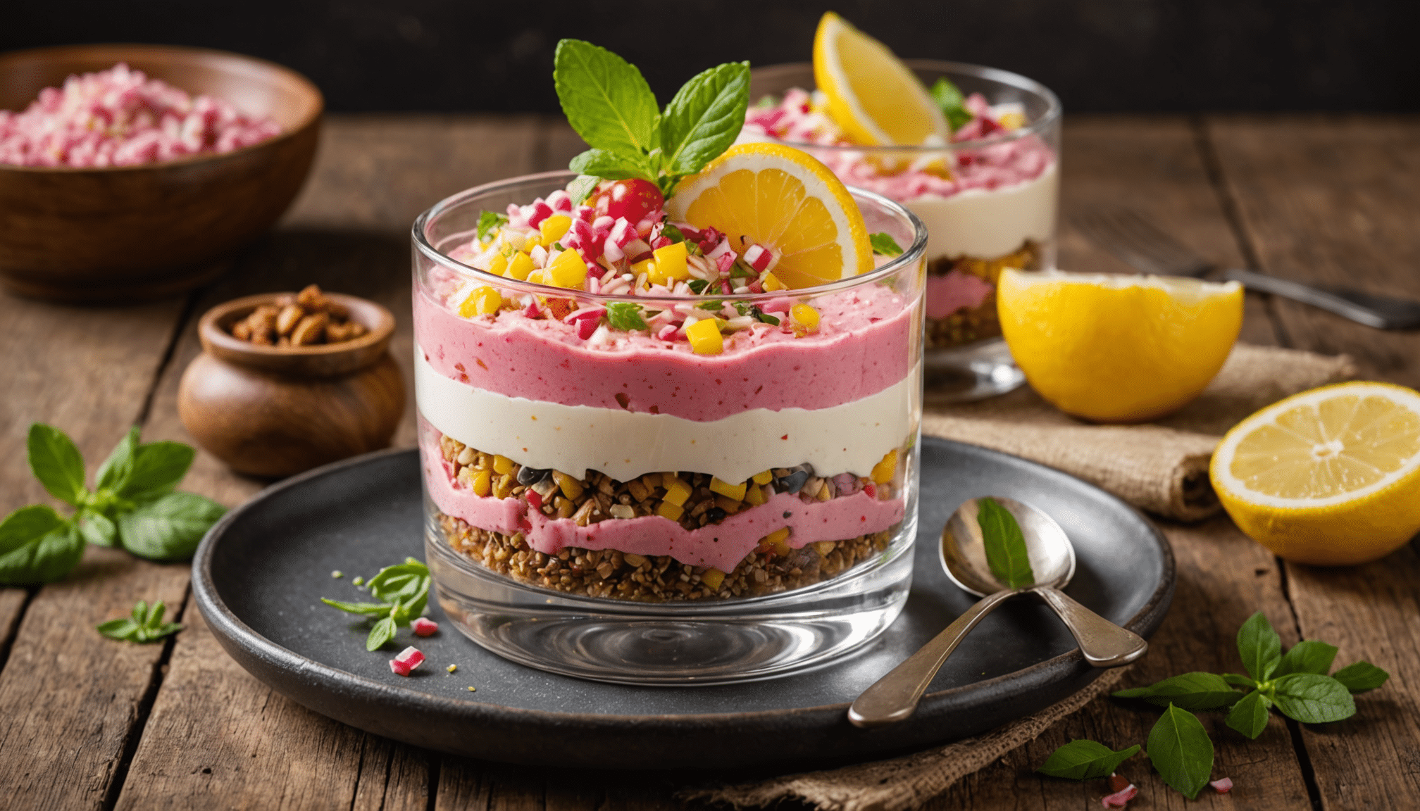 découvrez une verrine rose glacée aux saveurs surprenantes, parfaite pour tromper vos papilles en entrée salée ou en dessert gourmand.