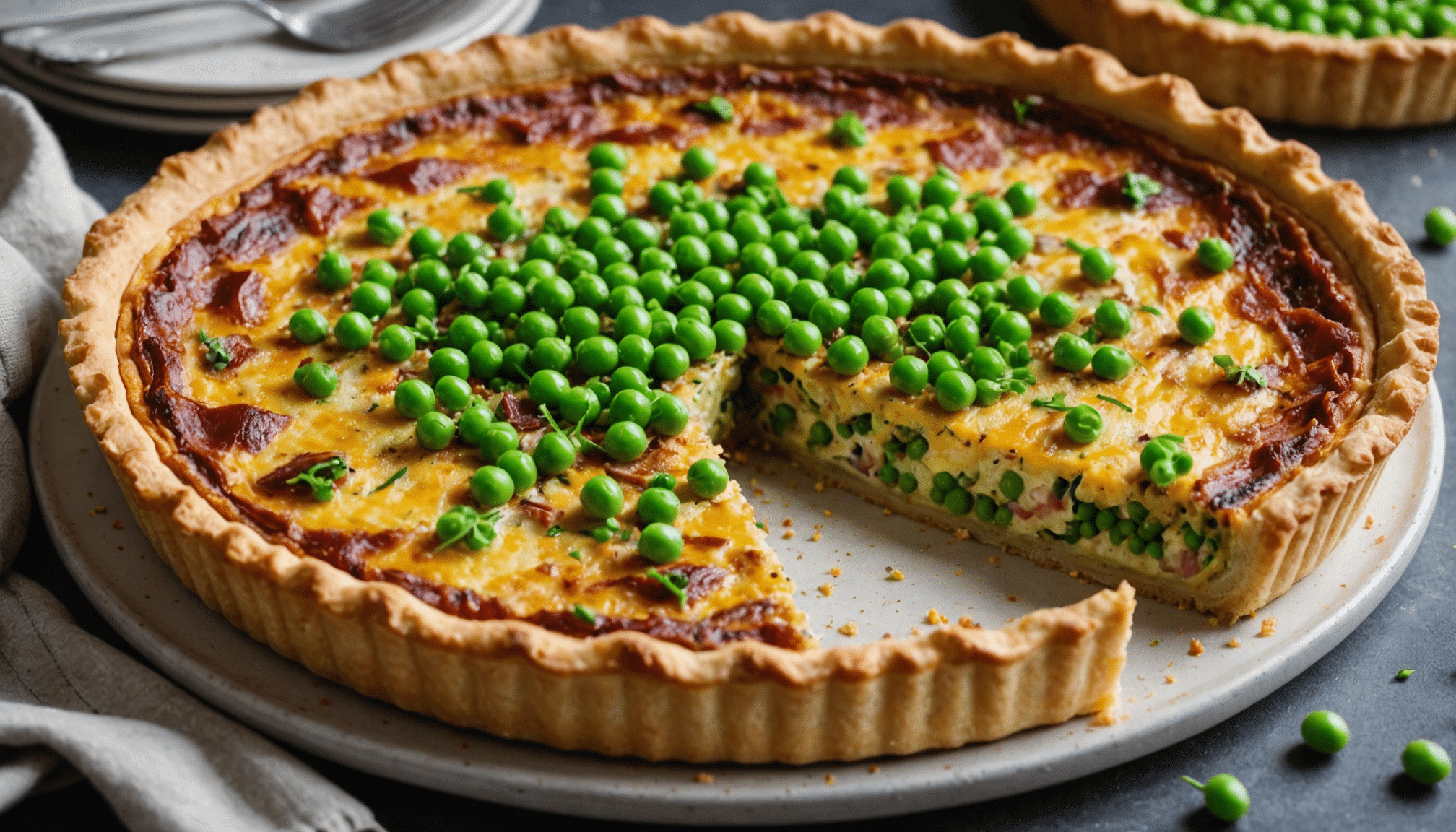 découvrez le secret gourmand de ma quiche lardons-petits pois, avec des ingrédients savoureux qui apportent une saveur unique et irrésistible à chaque bouchée.