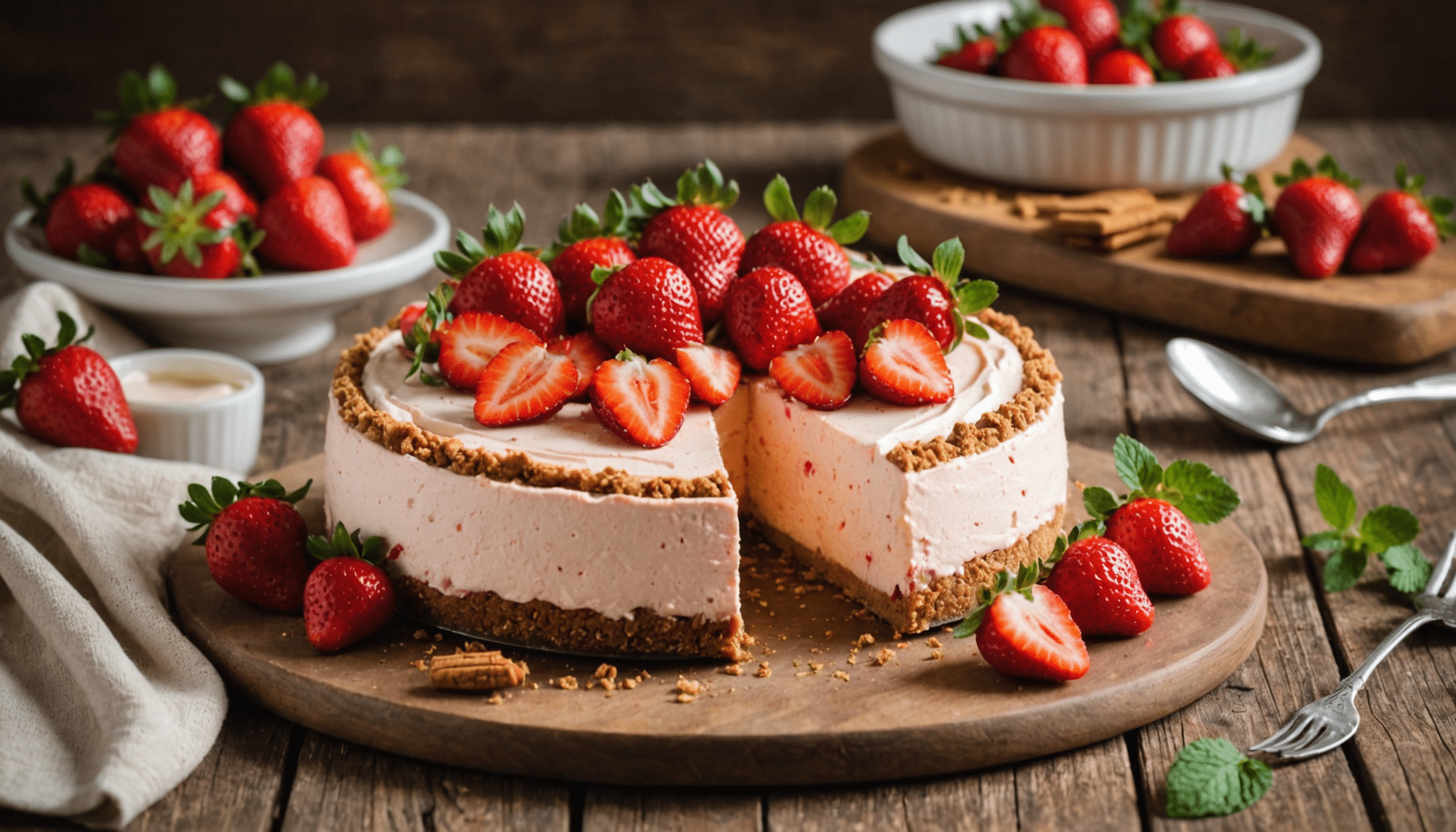savourez les premières fraises de la saison avec ce délicieux cheesecake sans cuisson au spéculoos, facile et rapide à préparer pour un dessert frais et gourmand.