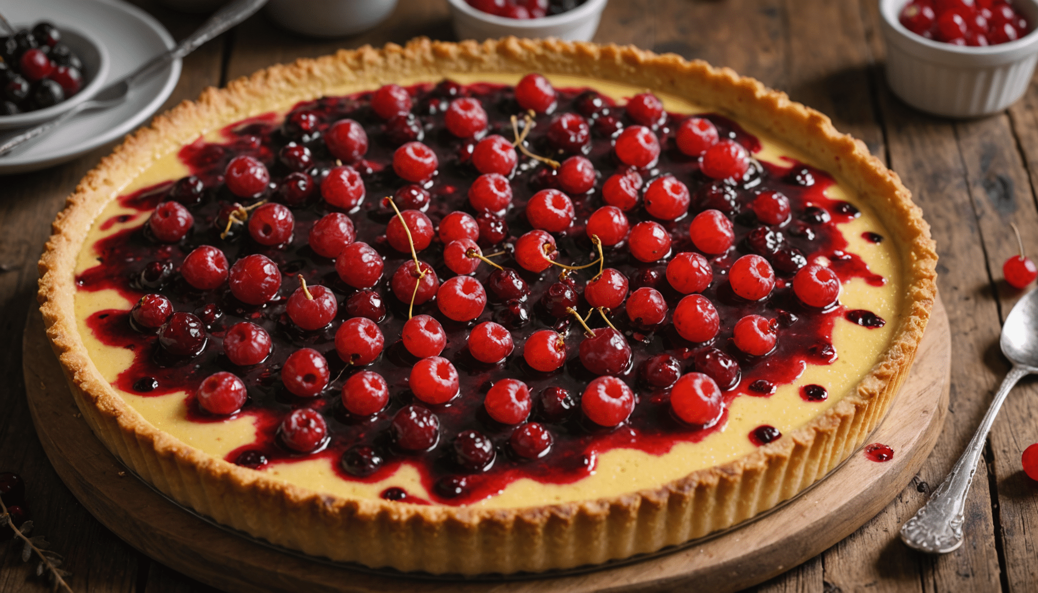 découvrez notre clafoutis réinventé, sublimé par la touche acidulée des groseilles, pour un équilibre parfait entre douceur et fraîcheur à chaque bouchée.