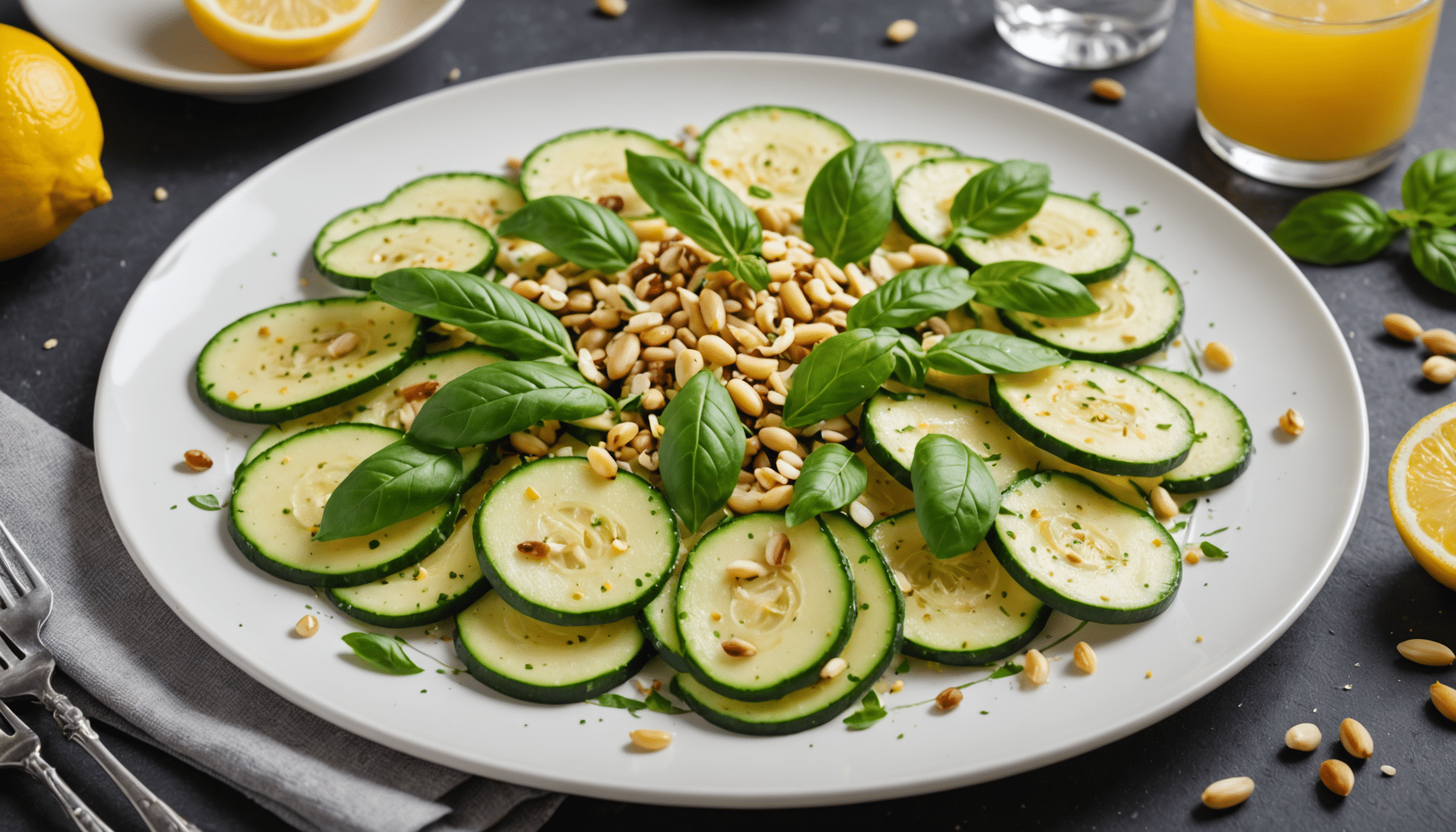 découvrez une entrée fraîche et savoureuse avec ce carpaccio de courgette au citron et parmesan, une alternative originale à la salade verte pour ravir vos papilles.