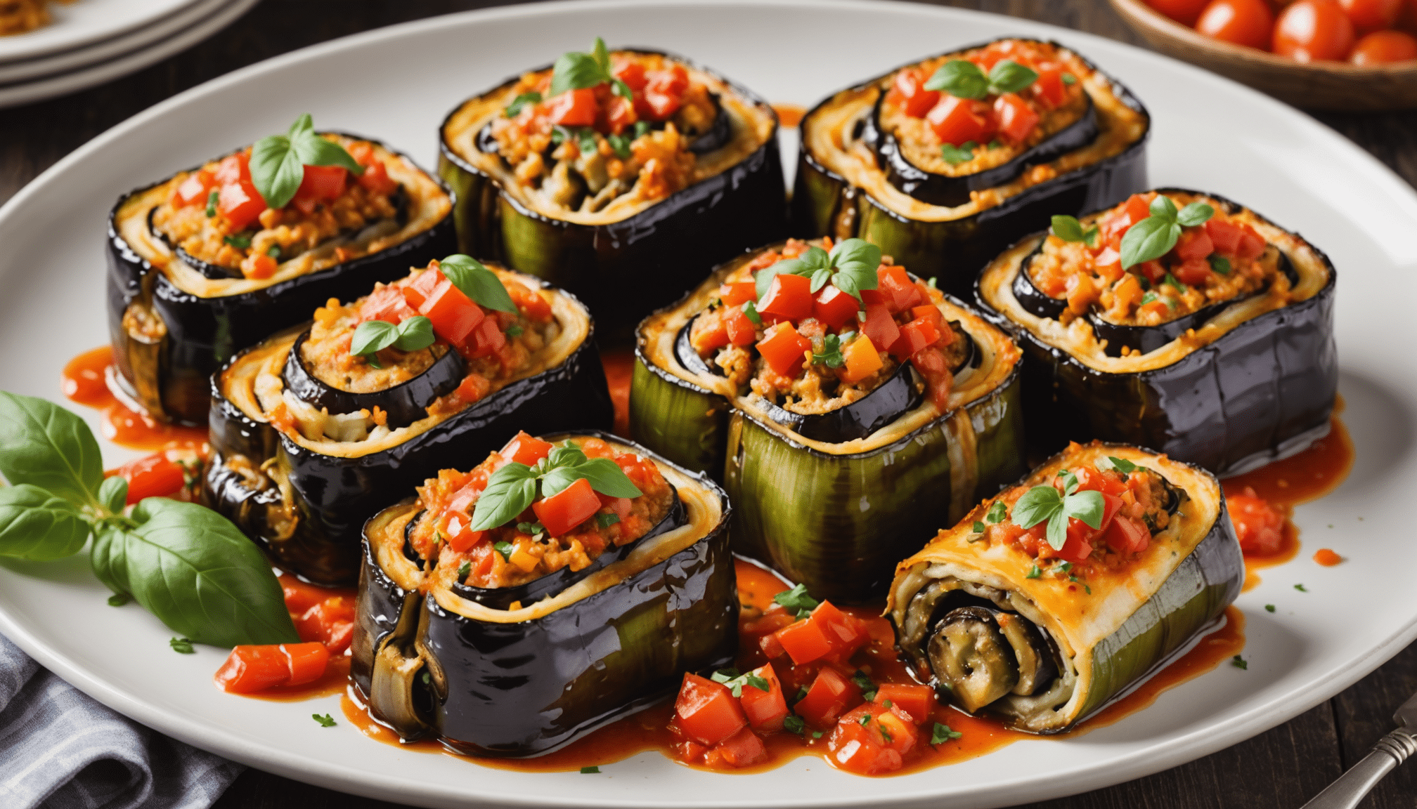 découvrez notre recette innovante de rouleaux d'aubergines gratinées, une version revisitée de la ratatouille qui ravira vos invités lors d'un dîner savoureux et original.