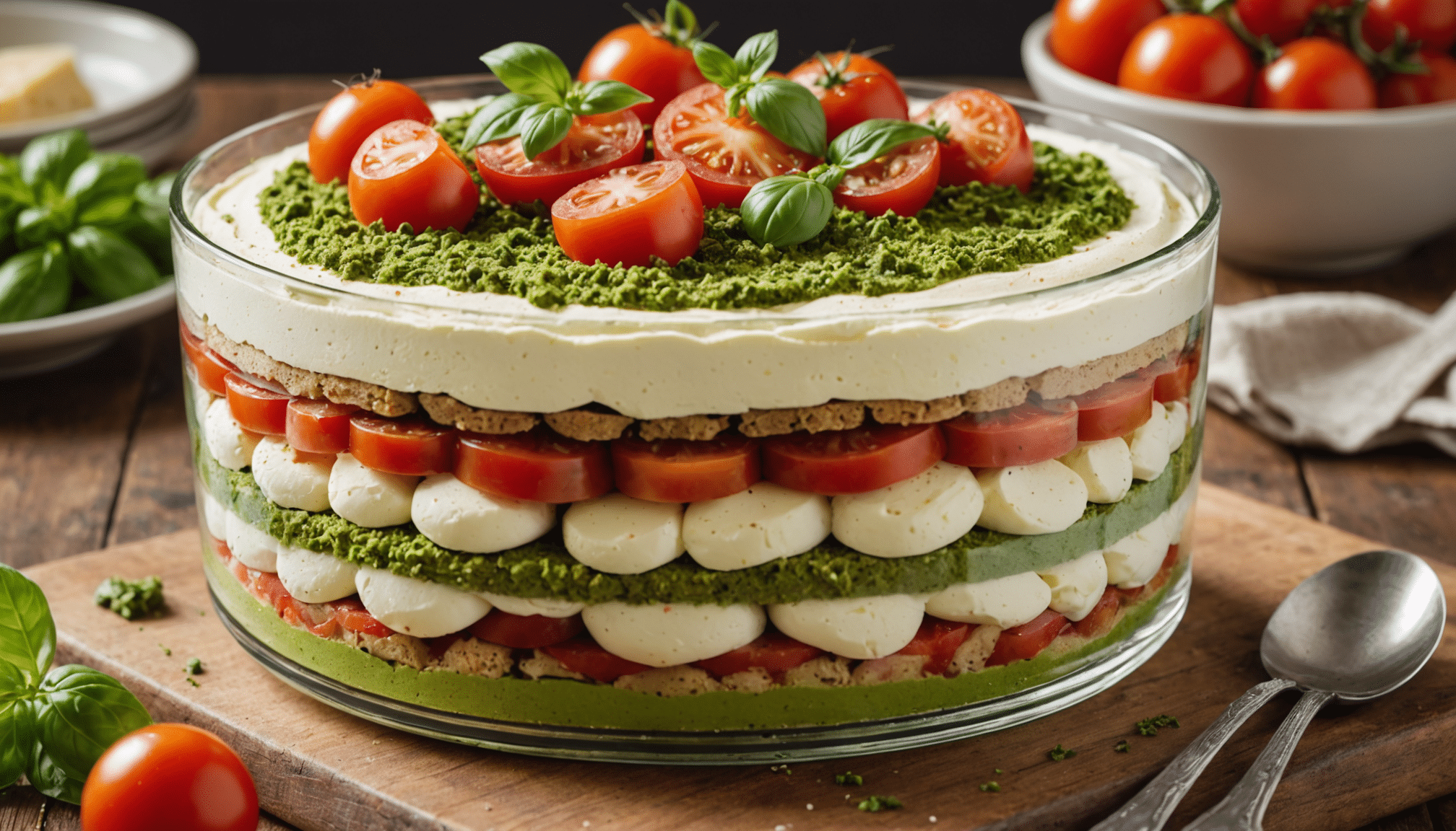 découvrez notre recette express de tiramisu salé tomate-mozza-pesto, parfait pour un apéro original et rapide en seulement 5 minutes.