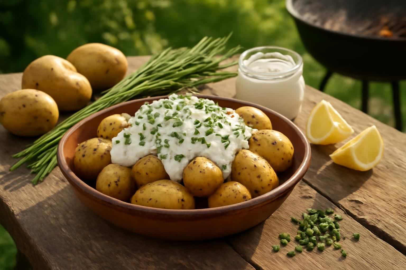 découvrez une alternative économique à la mayonnaise pour accompagner vos pommes de terre au bbq : une délicieuse crème à la ciboulette facile à préparer et pleine de saveurs.