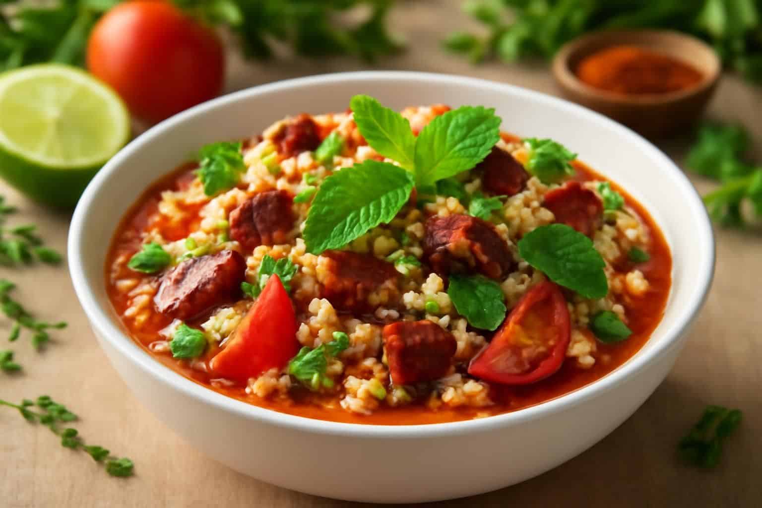 découvrez comment le gaspacho et le chorizo réinventent la recette traditionnelle du taboulé à la menthe pour une explosion de saveurs inattendue et rafraîchissante.