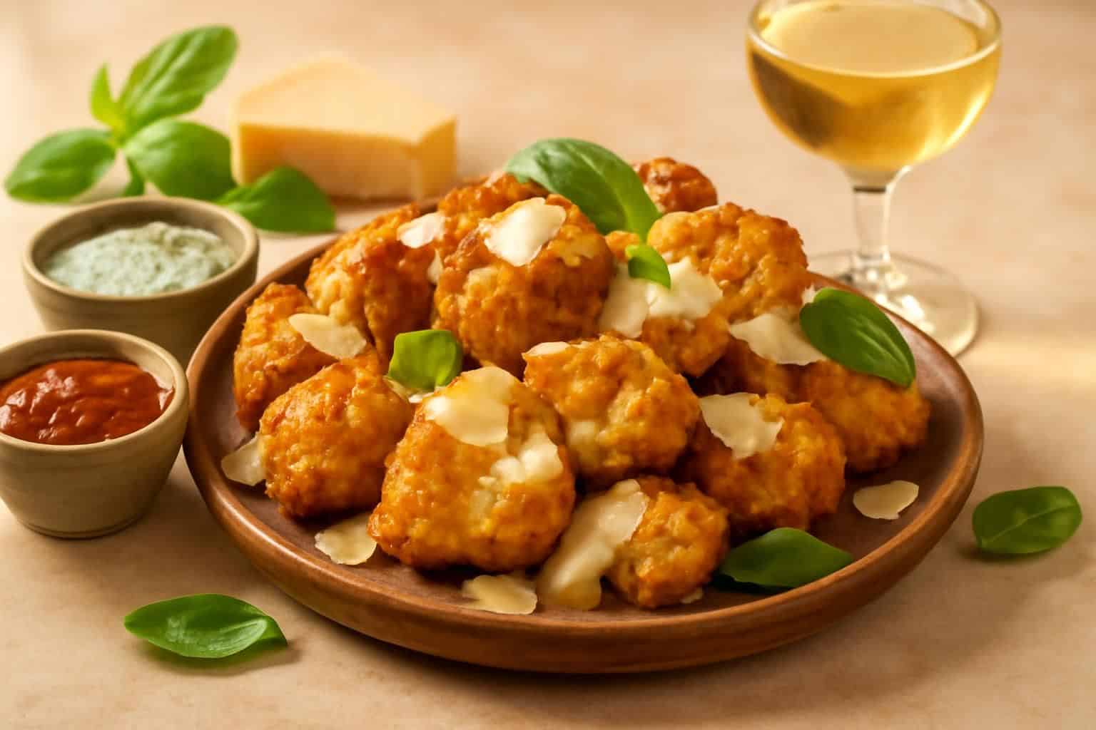savourez un apéro gourmand avec nos beignets croustillants de chou-fleur au parmesan et mozzarella, une explosion de saveurs pour les amateurs de fromage.
