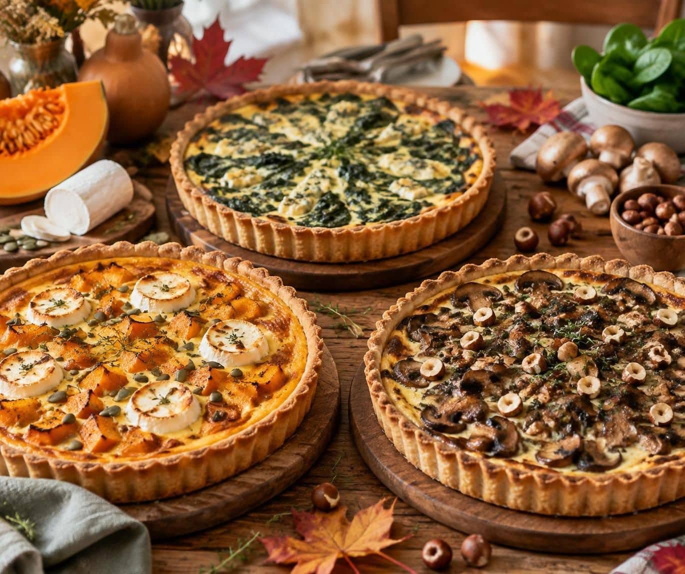 découvrez 3 quiches d’automne gourmandes, savoureuses et faciles à partager, pour surprendre vos convives et détrôner la traditionnelle quiche lorraine.