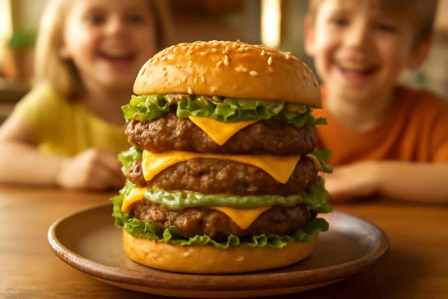 découvrez ma recette maison de big mac 3 étages avec une sauce cornichon savoureuse, préférée par mes enfants et encore meilleure que celle du drive classique !