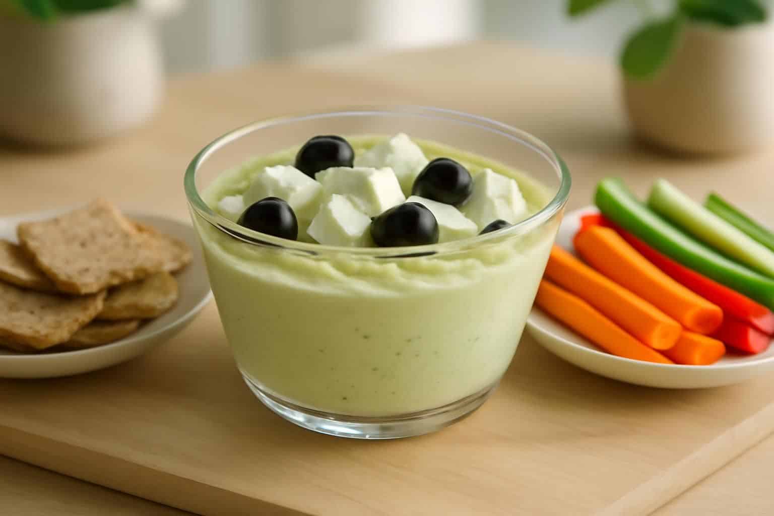 découvrez notre recette facile et sans cuisson de crème d'avocat, feta et olives, parfaite pour un apéro innovant qui séduira tous vos convives !
